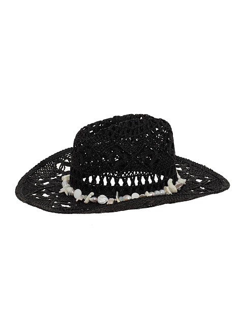 Черная соломенная шляпа с декором из перламутра, берилла и лунного камня, 3 Черная соломенная шляпа с декором из перламутра, берилла и лунного камня, 3