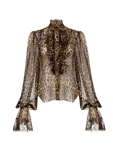 Блузка из шифона с леопардовым принтом и кружевом, 2 Блузка из шифона с леопардовым принтом и кружевом, 2