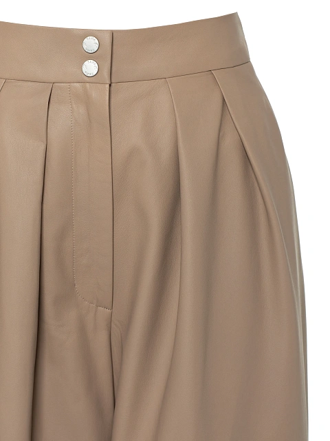 Бежевые широкие брюки из кожи, 3