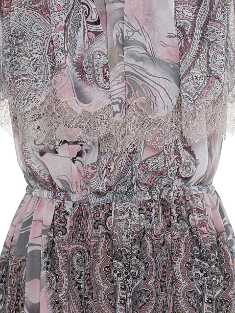 Серо-розовое платье из шифона с принтом, 3