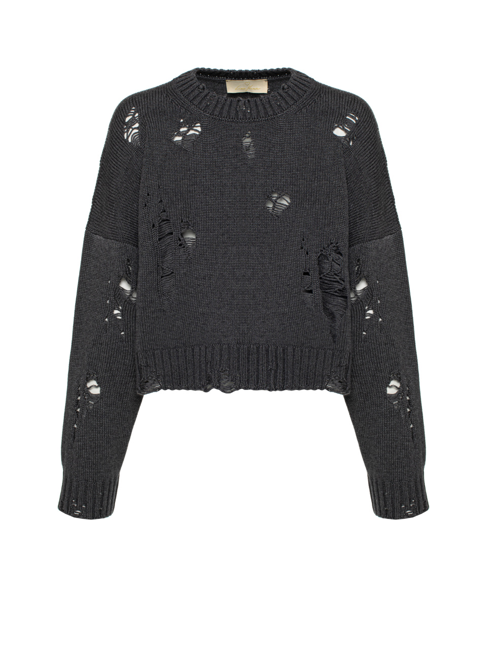Темно-серый укороченный свитер из хлопка с дырками, 1