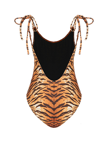 Слитный купальник с тигровым принтом и завязками на плечах, 2