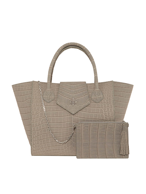 Бежевая сумка-трапеция с клатчем из кожи крокодила, 4