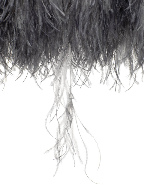 Серый укороченный жакет из перьев в технике деграде с кристаллами, 4