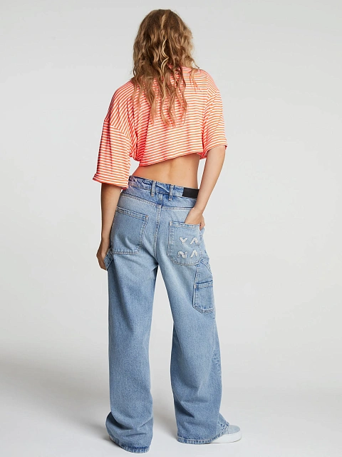 Широкие голубые джинсы из хлопка с нашивкой, 5