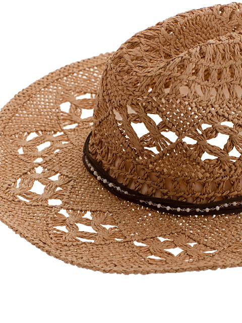 Коричневая шляпа из соломы с замшевым шнуром и серебряной цепью, 4