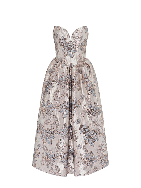 Пудровое платье-миди из парчи с цветочным узором, 1