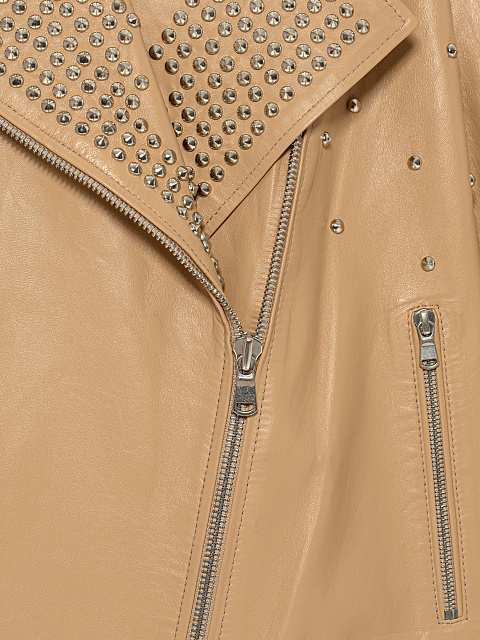 Объемный светло-бежевый жилет из кожи с шипами, 4 Объемный светло-бежевый жилет из кожи с шипами, 4