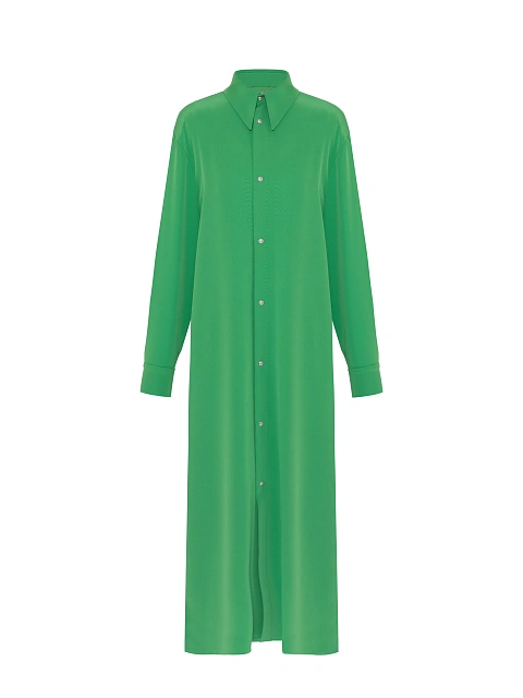 Зеленый комплект из платья-миди и удлиненной рубашки, 2