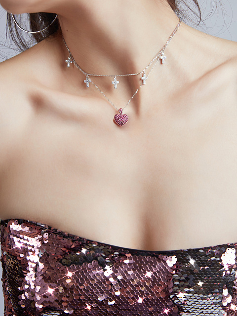 Колье из серебра с кулонами-крестиками с фианитами, 2