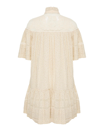 Молочное платье-мини с цветочным принтом с кружевом, 2