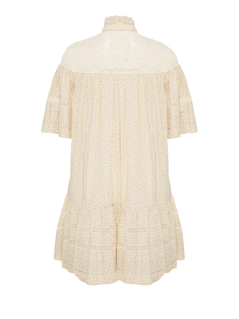 Молочное платье-мини с цветочным принтом с кружевом, 2