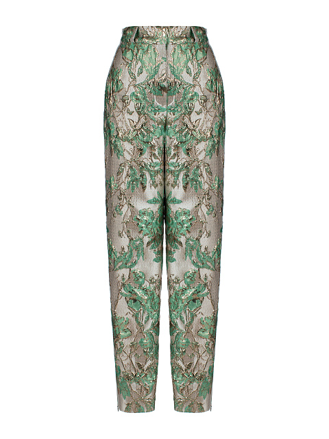 Костюм-двойка из золотой парчи с зелеными цветами, 3