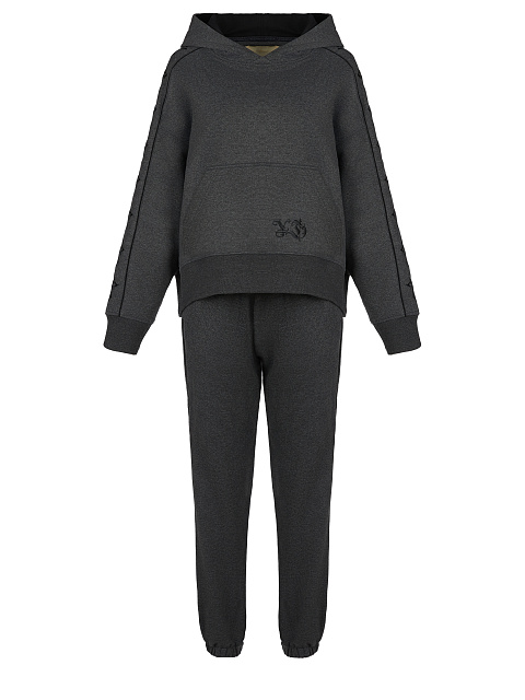 Серый трикотажный костюм с вышивкой в виде крестов, 1