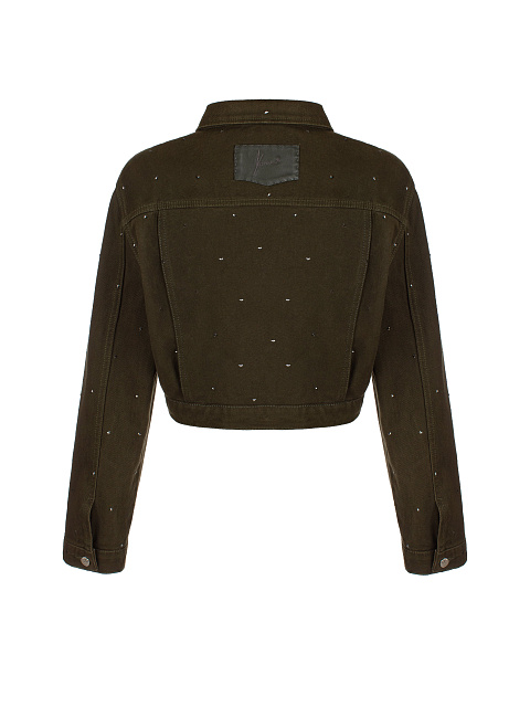 Джинсовая куртка цвета хаки со стразами, 2