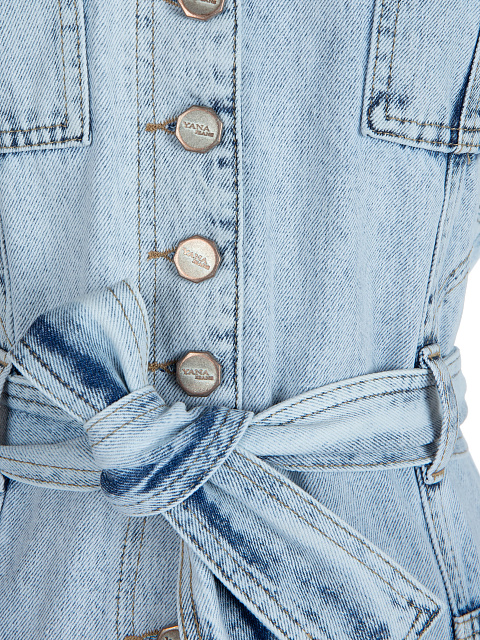 Голубой джинсовый комбинезон с поясом, 4