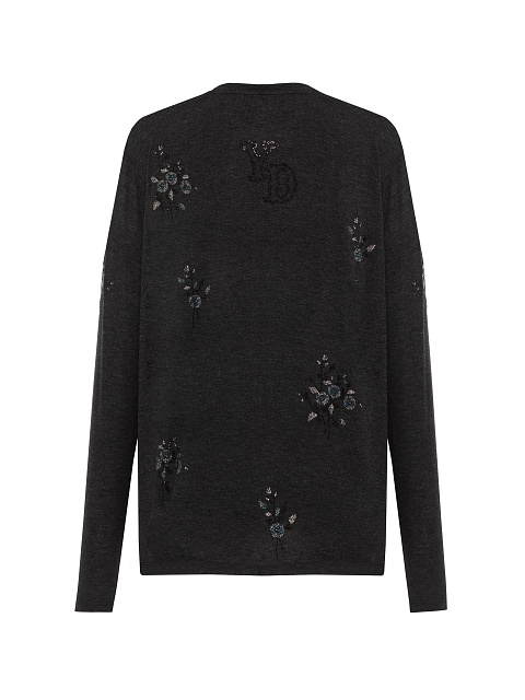 Графитовый хлопковый лонгслив со стразами, 2 Графитовый хлопковый лонгслив со стразами, 2