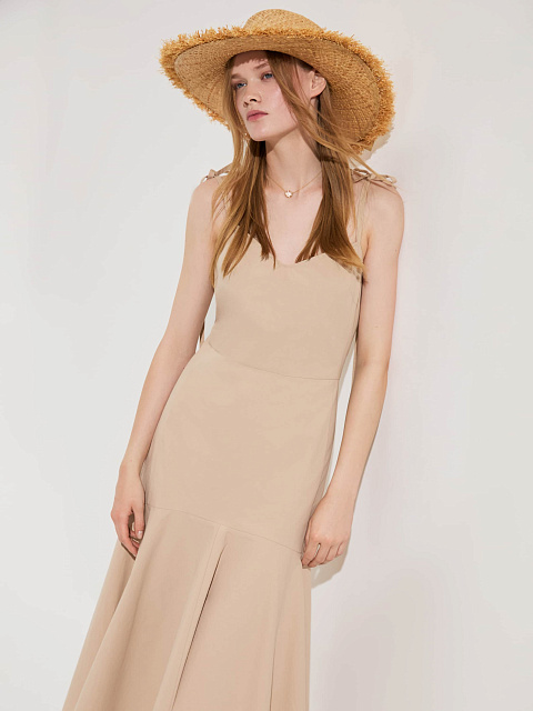 Бежевое хлопковое платье-миди, 1 Бежевое хлопковое платье-миди, 1