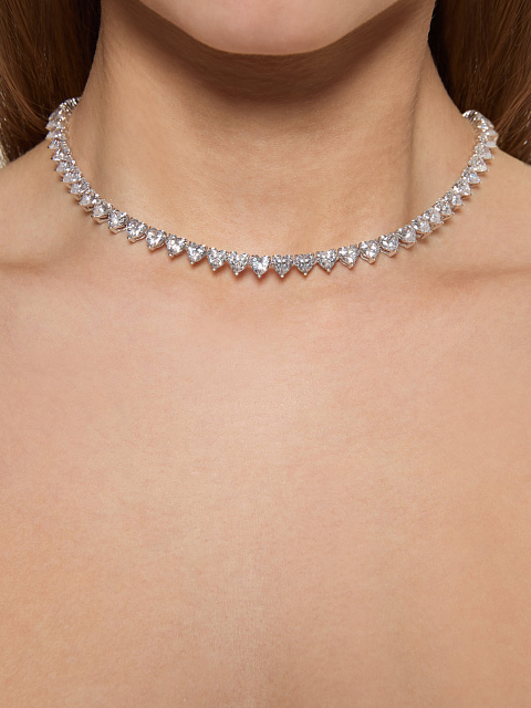 Колье из белого золота с фианитами в огранке «сердце», 2 Колье из белого золота с фианитами в огранке «сердце», 2