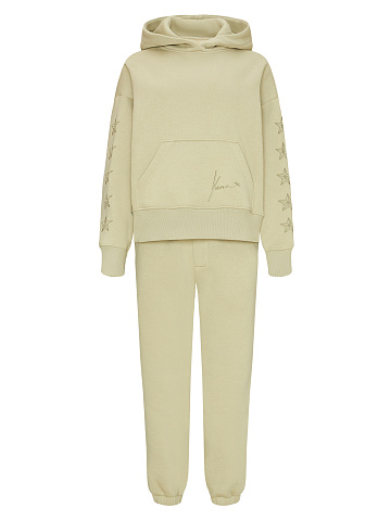 Хлопковый костюм оливкового цвета с вышивкой на рукавах, 1