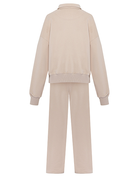 Бежевый спортивный костюм из футера с вышивкой, 3