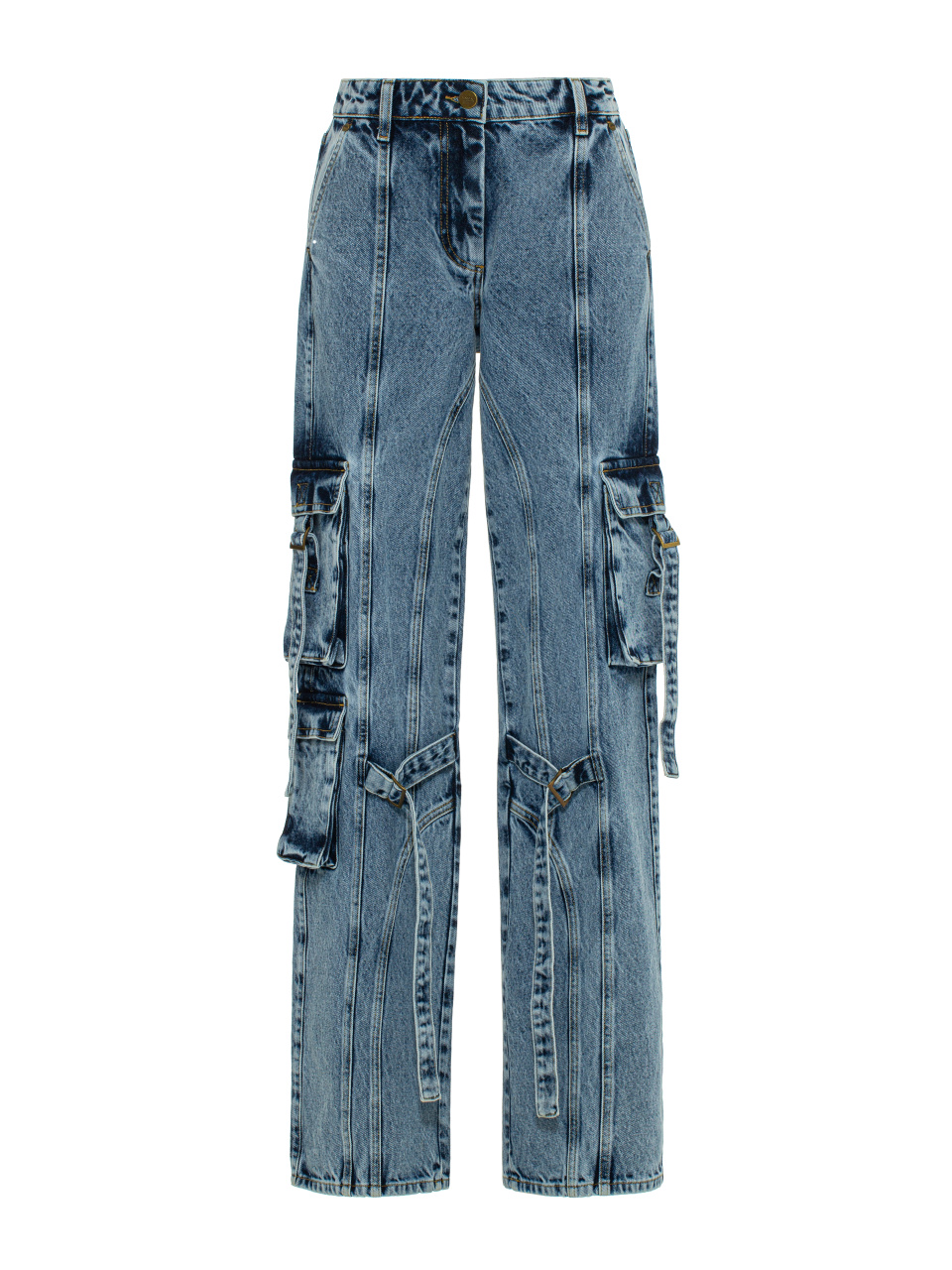 Синие джинсы-карго с ремнями, 1