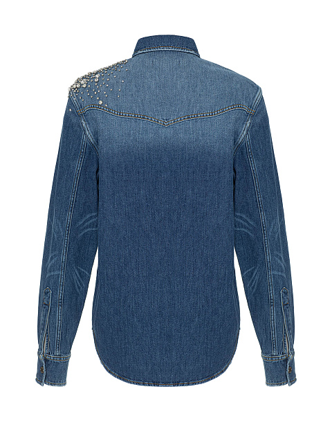Синяя джинсовая рубашка с вышивкой кристаллами, 2