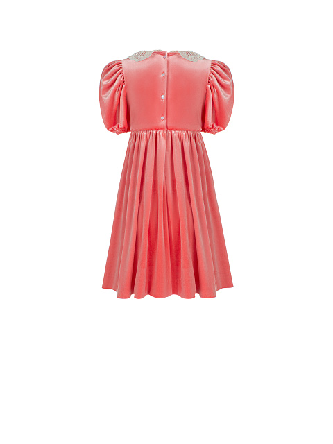 Розовое детское платье из бархата с кружевным воротником, 2