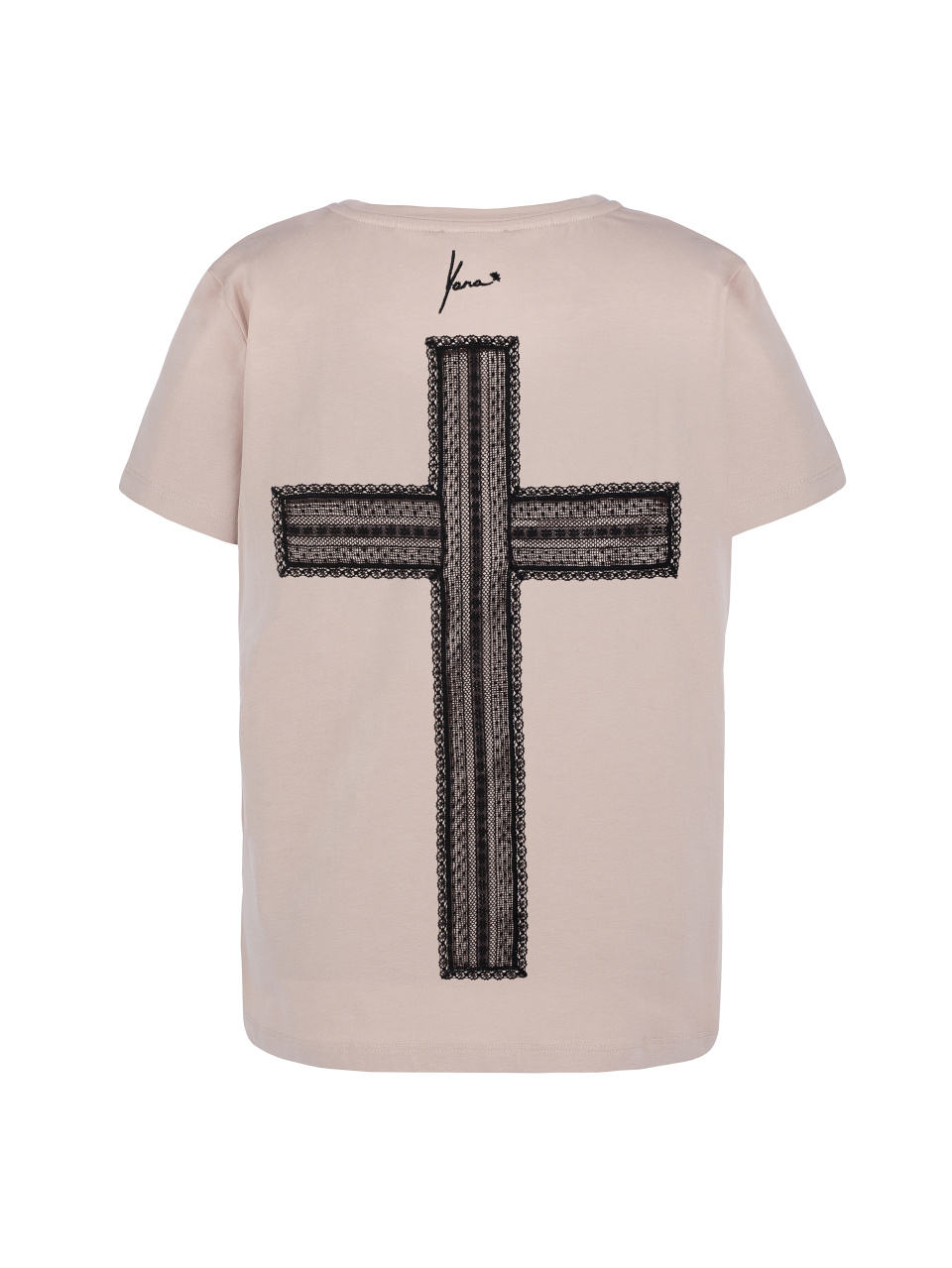 Розовая футболка с кружевным крестом на спине, 1