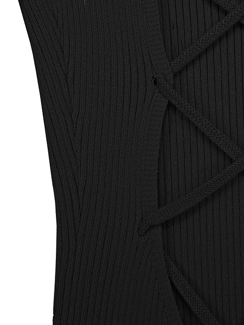 Черное трикотажное платье-мини со шнуровкой на спине, 5