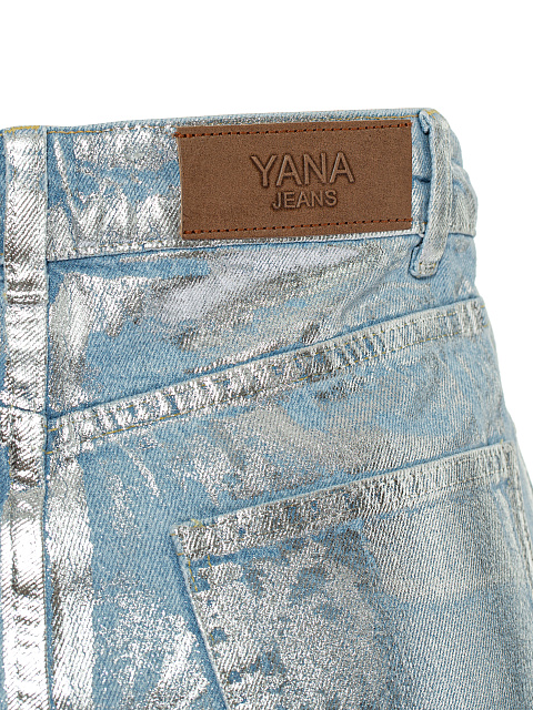 Прямые джинсы голубого цвета с серебряным напылением, 4