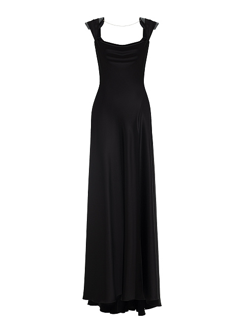 Черное шелковое платье-макси со стразами, 1