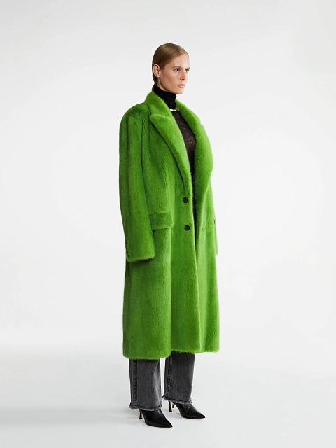 Ярко-зеленая шуба из меха норки, 4