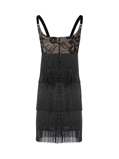 Бежево-черное кружевное платье-мини, 2