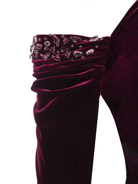 Бордовое платье-макси из бархата с кристаллами Swarovski, 3
