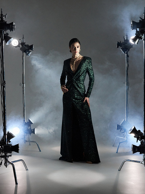 Зеленое платье-макси из трикотажа в пайетках, 2 Зеленое платье-макси из трикотажа в пайетках, 2