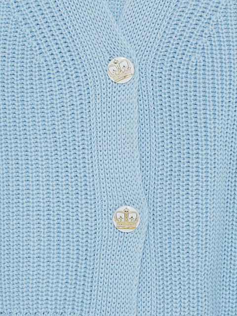 Голубой вязаный комплект из топа и кардигана с белыми пуговицами, 6