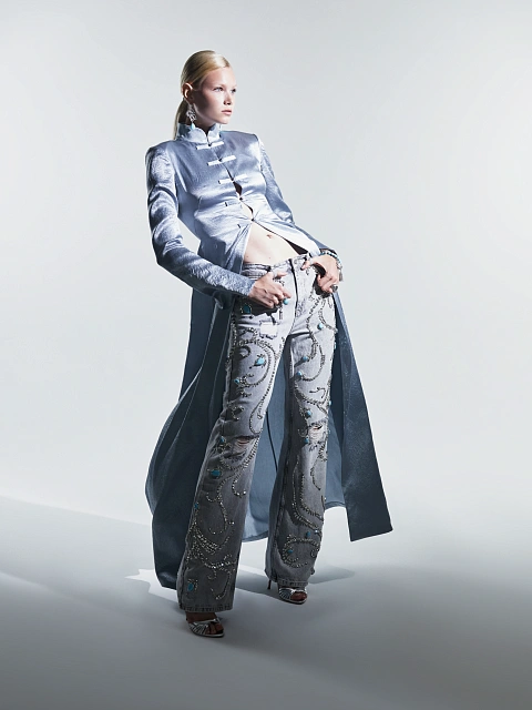 Серо-голубое платье-кимоно из шелка, 5 Серо-голубое платье-кимоно из шелка, 5