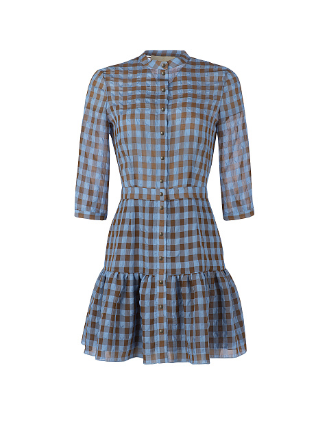 Платье-мини в коричнево-синюю клетку, 1
