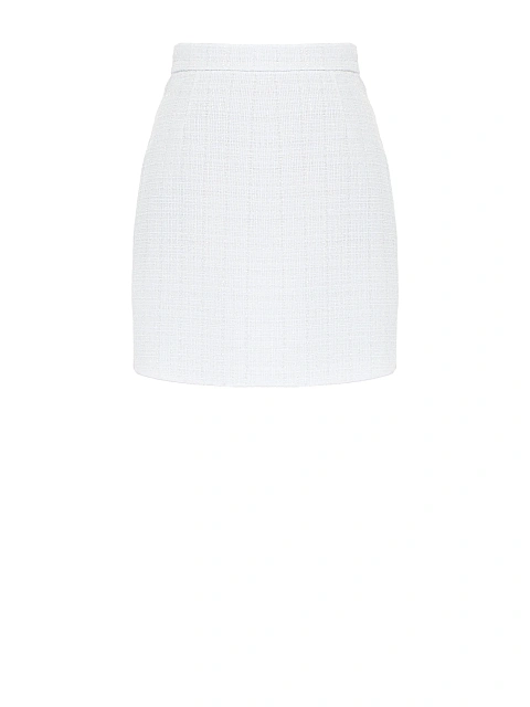 Белый твидовый костюм из жакета и юбки-мини, 3