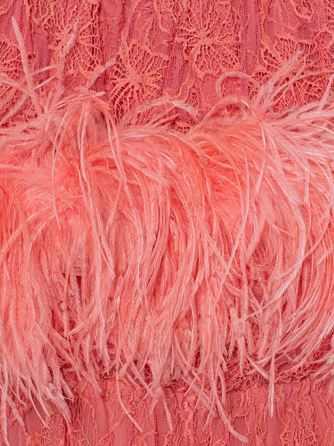 Коралловое платье-мини из кружева, 3