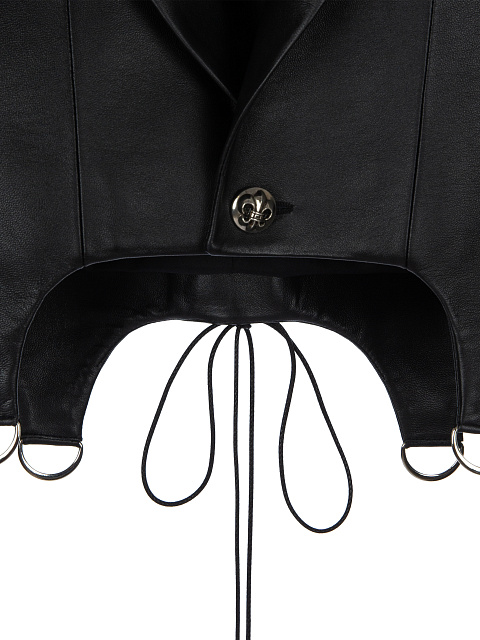 Черный укороченный жакет из кожи, 3