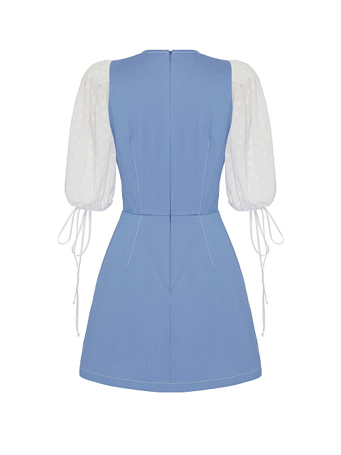 Голубое джинсовое платье-мини с контрастными рукавами, 2