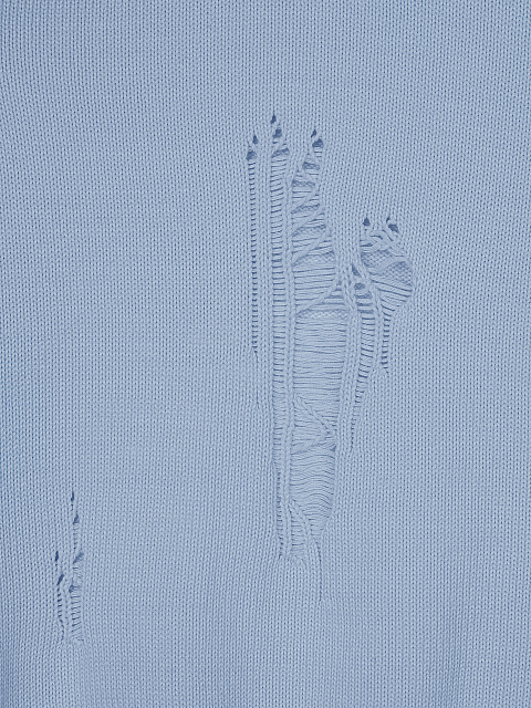 Голубой хлопковый свитер с дырками, 3