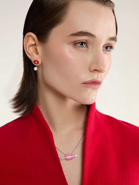 Колье с кулоном из белого золота с розовой эмалью и бриллиантами, 6 Колье с кулоном из белого золота с розовой эмалью и бриллиантами, 6