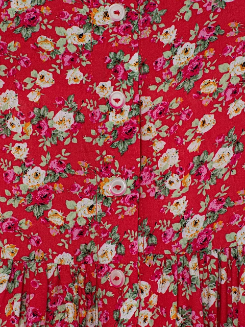 Красное детское платье с цветочным принтом и кружевным воротником, 4