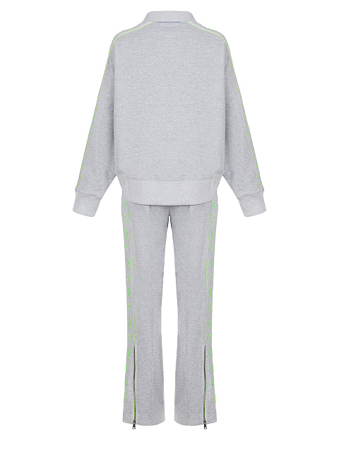 Серый костюм с укороченной толстовкой и неоново-зеленой вышивкой, 2