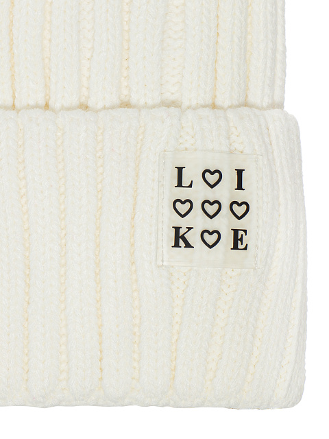 Белая вязаная шапка с нашивкой Like, 2