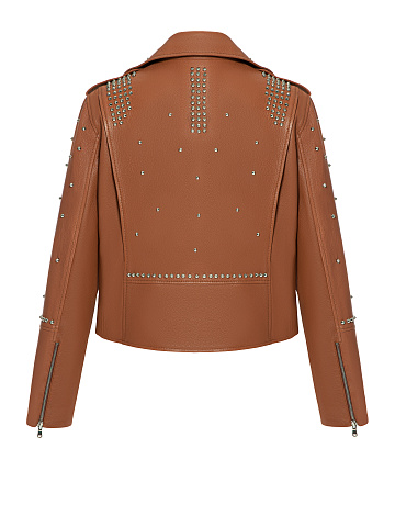 Коричневая кожаная косуха с шипами, 2