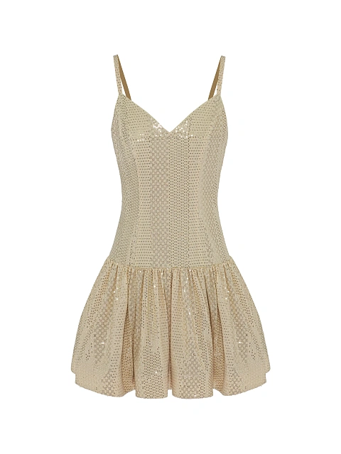 Золотистый комплект из платья-мини и рубашки в пайетках, 5